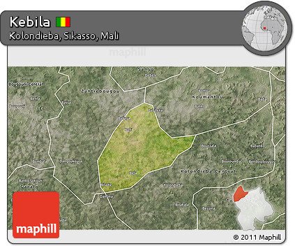 Satellite 3D Map of Kebila, semi-desaturated