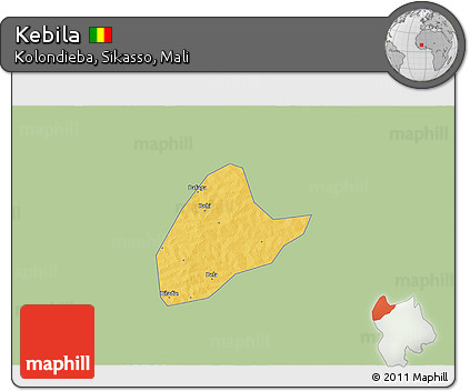 Savanna Style 3D Map of Kebila, single color outside
