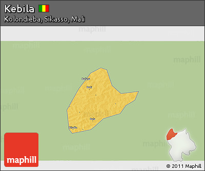 Savanna Style 3D Map of Kebila, single color outside