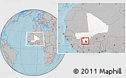 Gray Location Map of Kebila, highlighted country, highlighted parent region, within the entire country, hill shading