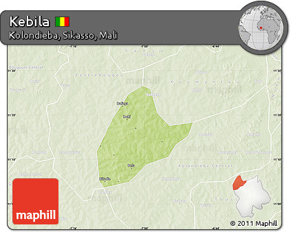 Physical Map of Kebila, lighten