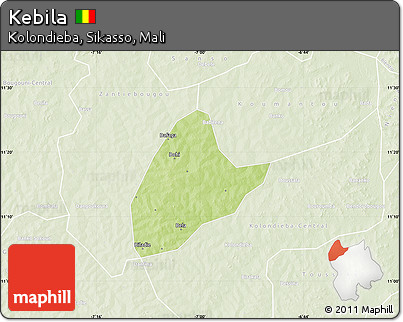 Physical Map of Kebila, lighten