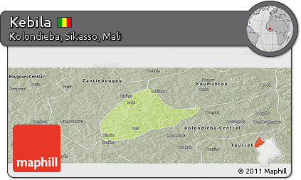 Physical Panoramic Map of Kebila, semi-desaturated