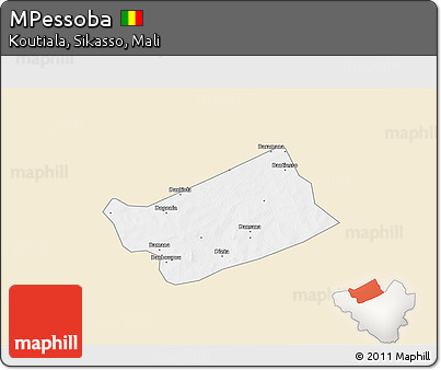 Classic Style 3D Map of MPessoba, single color outside
