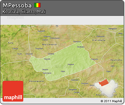 Physical 3D Map of MPessoba, satellite outside
