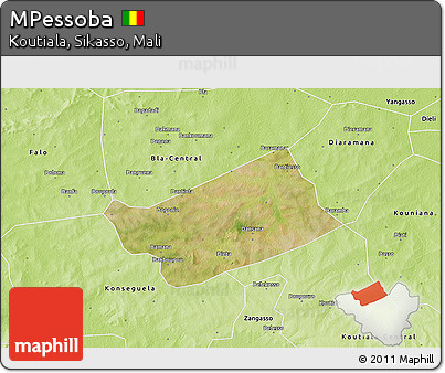 Satellite 3D Map of MPessoba, physical outside