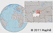 Gray Location Map of MPessoba, highlighted parent region, highlighted grandparent region, hill shading