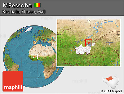 Satellite Location Map of MPessoba, highlighted parent region, highlighted grandparent region