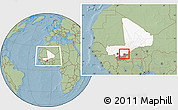Savanna Style Location Map of MPessoba, highlighted country, highlighted grandparent region, within the entire country, hill shading