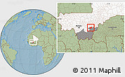 Savanna Style Location Map of MPessoba, highlighted country, highlighted grandparent region, hill shading