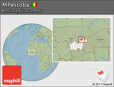 Savanna Style Location Map of MPessoba, highlighted grandparent region, hill shading