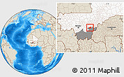 Shaded Relief Location Map of MPessoba, highlighted country, highlighted grandparent region