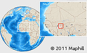 Shaded Relief Location Map of MPessoba, highlighted grandparent region, within the entire country