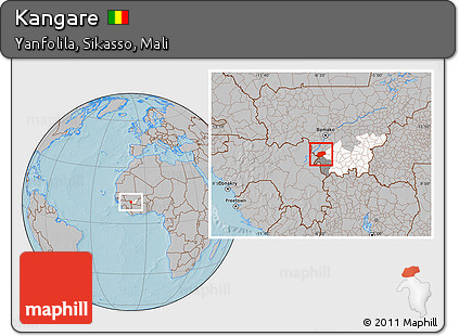 Gray Location Map of Kangare, highlighted parent region, highlighted grandparent region, hill shading
