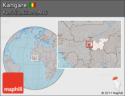 Gray Location Map of Kangare, highlighted parent region, highlighted grandparent region, hill shading