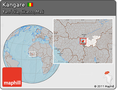 Gray Location Map of Kangare, highlighted parent region, highlighted grandparent region, hill shading