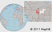 Gray Location Map of Kangare, highlighted parent region, highlighted grandparent region, hill shading