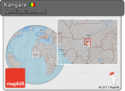 Gray Location Map of Kangare, highlighted parent region, hill shading