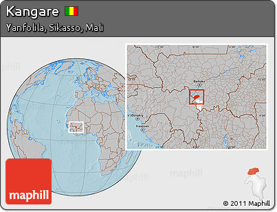 Gray Location Map of Kangare, highlighted parent region, hill shading