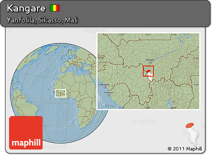 Savanna Style Location Map of Kangare, highlighted parent region, hill shading