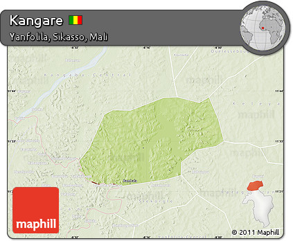 Physical Map of Kangare, lighten