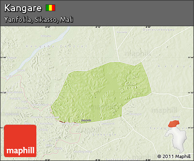 Physical Map of Kangare, lighten