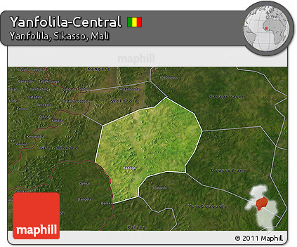 Satellite 3D Map of Yanfolila-Central, darken
