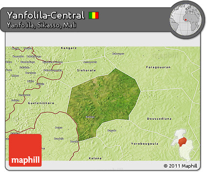 Satellite 3D Map of Yanfolila-Central, physical outside