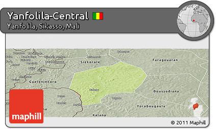 Physical Panoramic Map of Yanfolila-Central, semi-desaturated