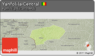 Physical Panoramic Map of Yanfolila-Central, semi-desaturated