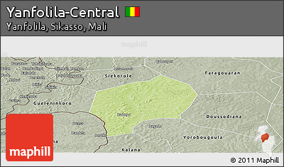 Physical Panoramic Map of Yanfolila-Central, semi-desaturated