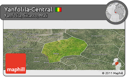 Satellite Panoramic Map of Yanfolila-Central, semi-desaturated
