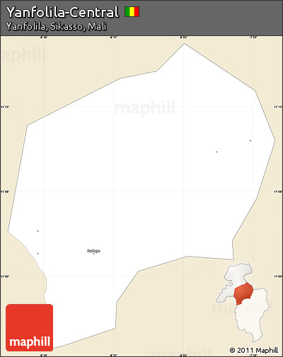 Classic Style Simple Map of Yanfolila-Central, single color outside