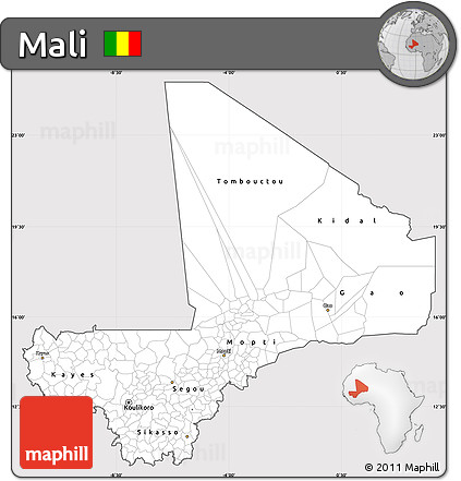 Silver Style Simple Map of Mali, cropped outside