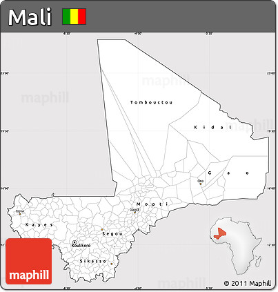 Silver Style Simple Map of Mali, cropped outside