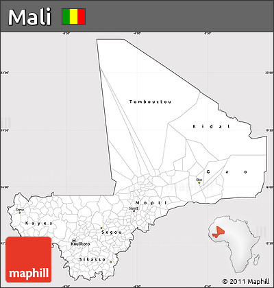 Silver Style Simple Map of Mali, cropped outside