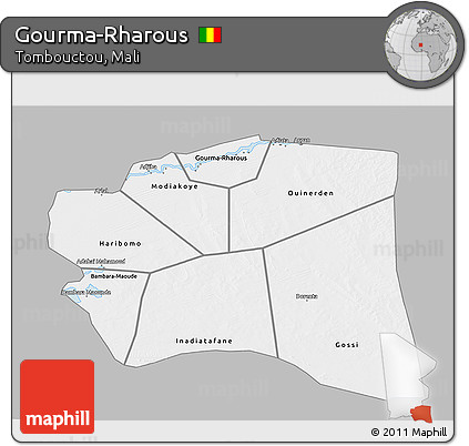 Gray 3D Map of Gourma-Rharous, single color outside