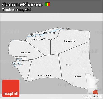 Gray 3D Map of Gourma-Rharous, single color outside
