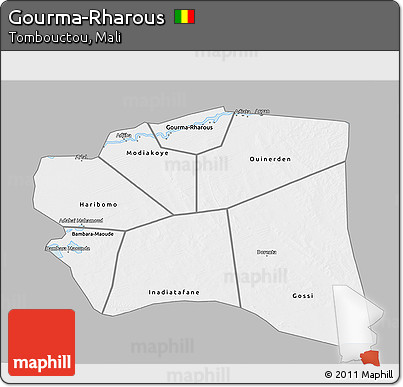 Gray 3D Map of Gourma-Rharous, single color outside