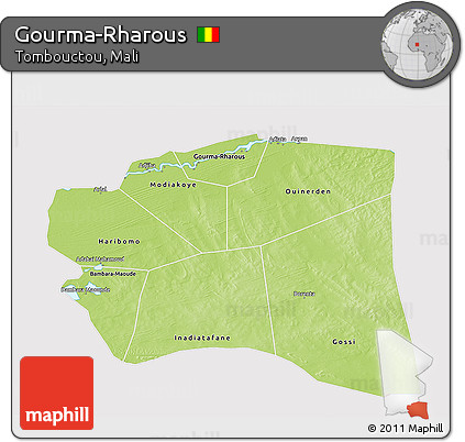 Physical 3D Map of Gourma-Rharous, cropped outside