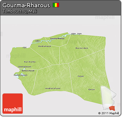 Physical 3D Map of Gourma-Rharous, cropped outside