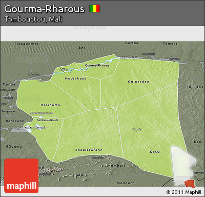 Physical 3D Map of Gourma-Rharous, darken, semi-desaturated