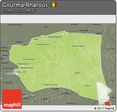 Physical 3D Map of Gourma-Rharous, darken, semi-desaturated