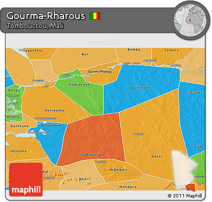 Political 3D Map of Gourma-Rharous, political shades outside