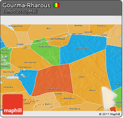 Political 3D Map of Gourma-Rharous, political shades outside