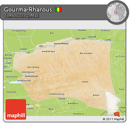 Satellite 3D Map of Gourma-Rharous, physical outside