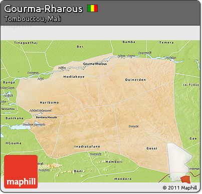 Satellite 3D Map of Gourma-Rharous, physical outside