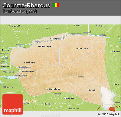 Satellite 3D Map of Gourma-Rharous, physical outside