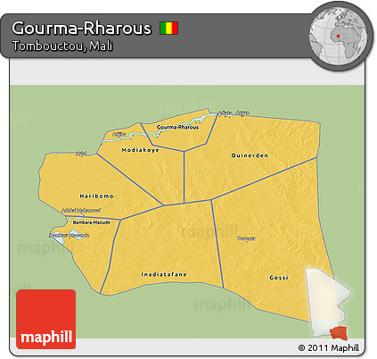 Savanna Style 3D Map of Gourma-Rharous, single color outside