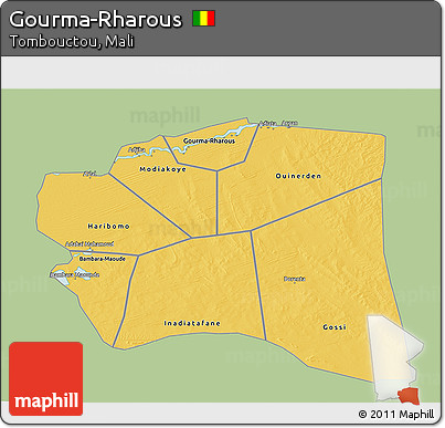 Savanna Style 3D Map of Gourma-Rharous, single color outside